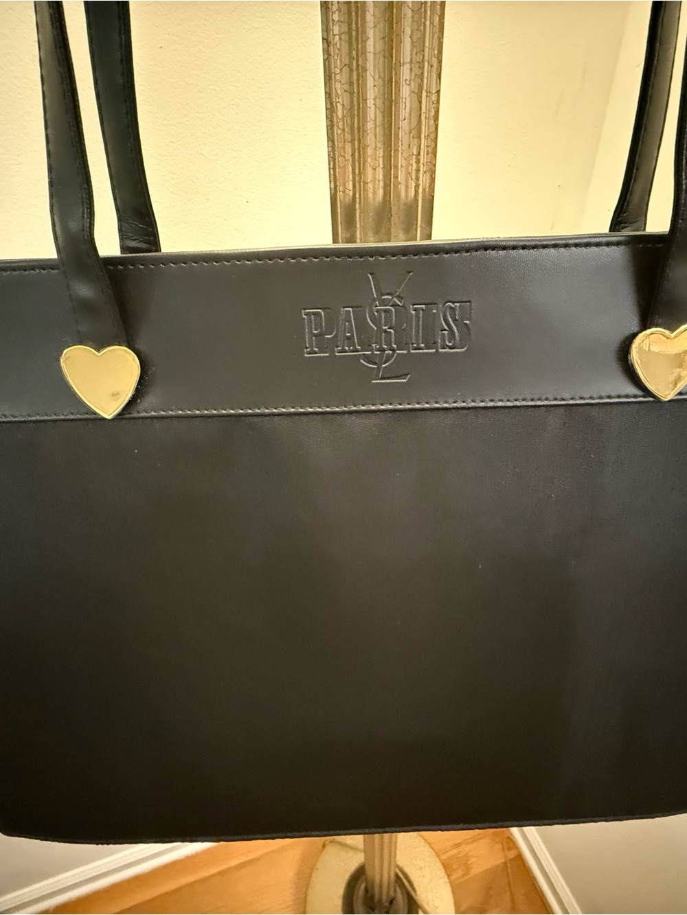 Yves Saint Laurent Black Leather Tote with Gold Heart Hardware